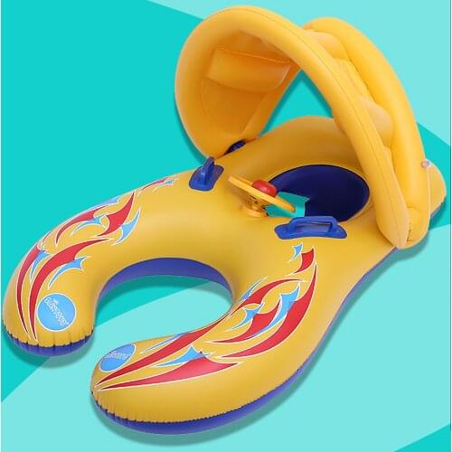 Baby Swimming Float Inflatable Swimming Pool Ring Cartoon Parent-child Swim Ring Removable Sunblock Canopy Swim Pool Accessories