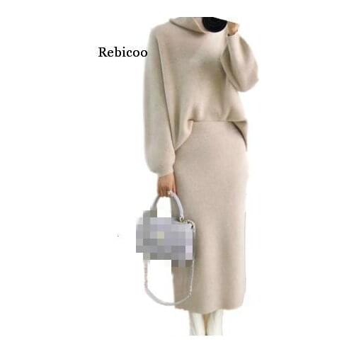 Cashmere Sweater Knitted Suit with Skirt for Women Outfits Korean Version Loose Womens Knitted Two Piece Set Winter Knit Sets