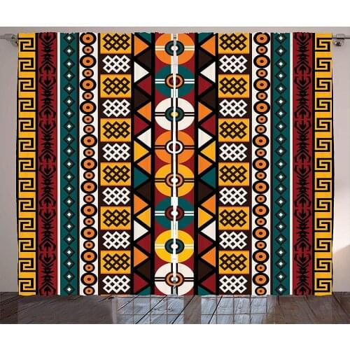 Kente Pattern Curtains Vertical Borders Inspired by Primitive African Cultures Geometrical Design Living Room Bedroom Window