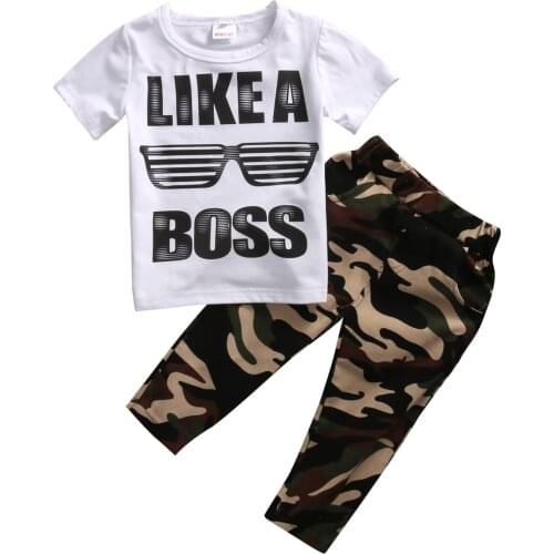Newborn Toddler Kids Baby Boys Outfits T-shirt Tops+Camouflage Pants 2pcs Clothe Size 2-5T
