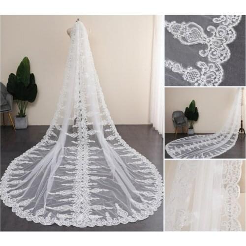 1 Tier Lace Around Veil ,Full Flower Lace Wedding Veil,Scalloped Cathedral Wedding Veil,Wedding Veil With Comb,SequinClassical W
