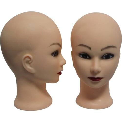 A mannequin head bald doll with a head circumference of 19-21 inches without hair gives a wig holder