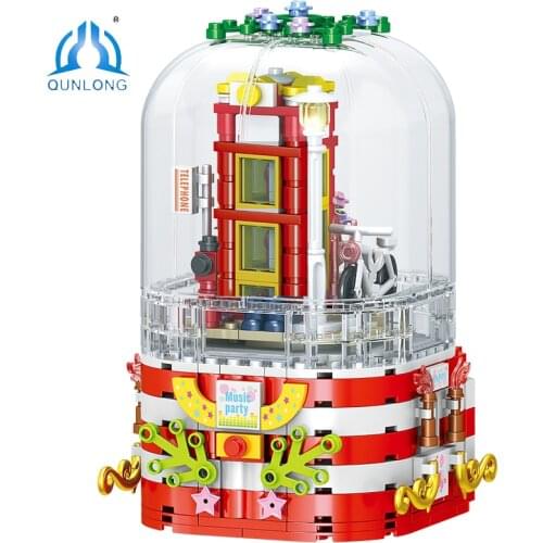QUNLONG Creator Expert Friends For Girl Telephone Booth Music Box Ideas Rotating Building Blocks Bricks Creator Toy For Children