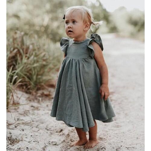 Summer Baby Girls Dresses 2020 European America Toddler Kids Girl Dress Ruffles Princess Linen Dress Fashion Summer Clothing