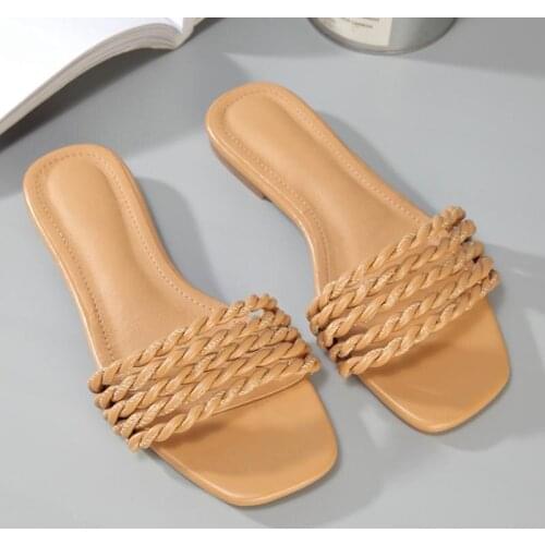 Summer Women Sandals Gladiator Slip on Sandals For Women Shoes Female Soft Beach Shoes Weave Slipper Plus Size Zapatos De Mujer