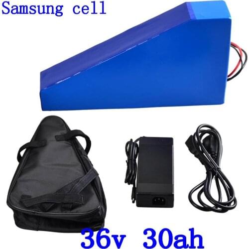 36V Triangle battery 36v 30ah electric bike battery 36V 30AH lithium ion battery use samsung cell for 36V 500W 1000W motor+bag