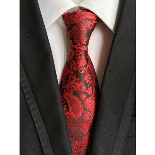 8cm Mens Ties Wedding Red Paisley Woven Necktie