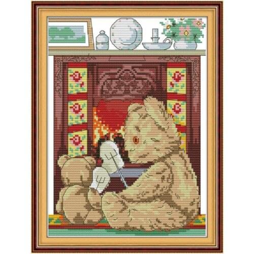 Bear mom and little bear cross stitch kit aida 14ct 11ct count print canvas cross stitches needlework embroidery DIY handmade