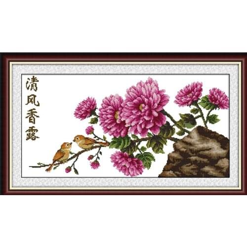 Gentle breeze peony cross stitch kit landscape18ct 14ct 11ct count printed canvas stitching embroidery DIY handmade needlework