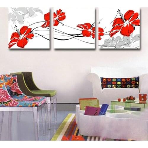 Canvas Art Print Red Flower set of 3 Modern Wall Pictures for Living Room Floral Canvas Wall Art Print Poster for Wall Decor