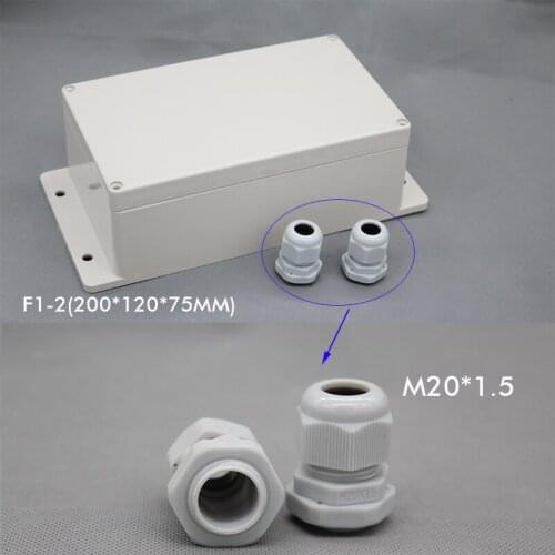 Wall Mounting waterproof junction box with cable gland 200*120*75mm enclosure include 2pcs M20 cable gland