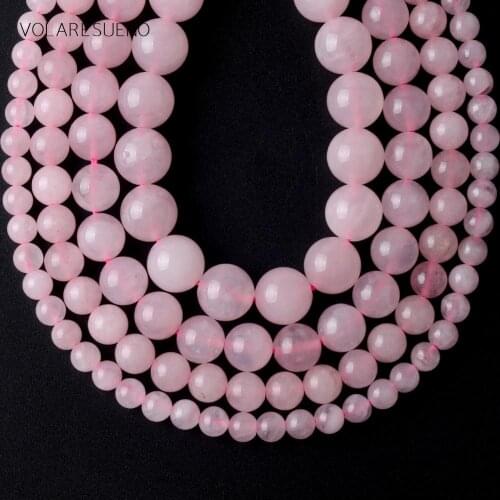 Natural Rose Quartzs Crystal Stone Spacer Loose Beads Round Beads For Jewelry Making 4/6/8/10/12mm Diy Bracelet Wholesale 15"