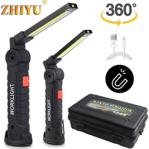 USB Rechargeable Flashlight with Built-in Battery Set Multi Function Folding Work Light COB LED Lamp Camping Torch Flashlight