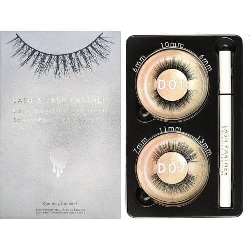 Poptone Clear 2 Pairs Mixed Styles No Magnetics 3D Mink Natural False Eyelashes Set Make up Self-adhesive Eyelashes Makeup Tool