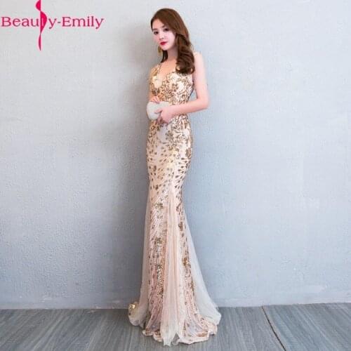 Romantic V Neck Mermaid Evening Dress Sexy Illusion Sequins Sleeveless Zipper Back Evening Gowns for Women 4 Colors Available