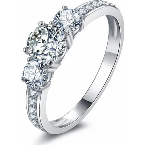 Luxury 100% 925 Sterling Silver Created Cubic Engagement Rings For Women Pass Diamond Test