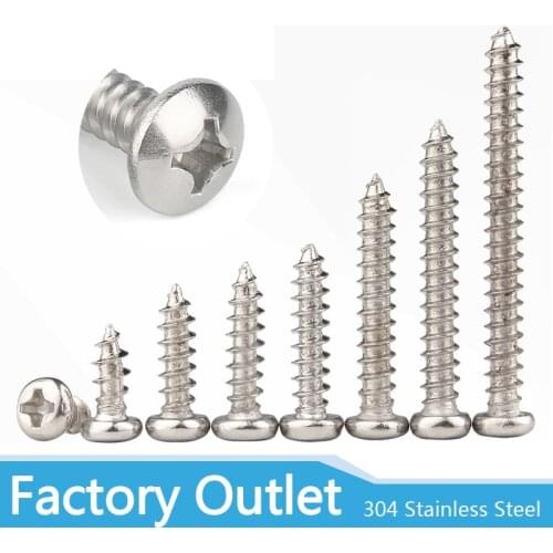 M1.4 M1.7 M2 M2.2 M2.6 M3 M3.5 M4 M5 M6 Small 304 stainless steel Cross Phillips Pan Round Head Self tapping Screw