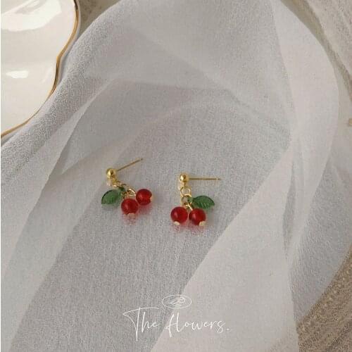 925 Silver Needle Plated 14K Gold Cute Little Cherry Earrings Fruit Personality Creative Earrings Fine Jewelry for Woman Gift