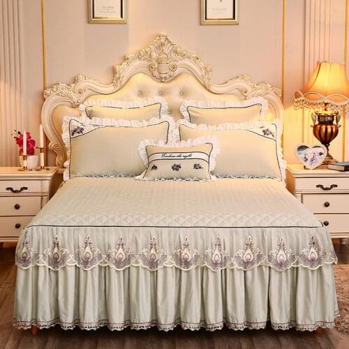 Gray Thicken Warm Lace Bedding Bed Skirt Cotton 1/3pcs Princess Mattress cover Solid color Soft Bedspread Bed Sheet Home Textile
