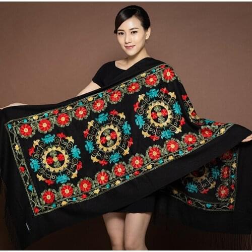 19 Colors Women Embroidery Pashmina Cashmere Scarf Winter Warm Tassels Scarf Oversize 200*70cm Shawl Fashion Soft Shawl Scarves