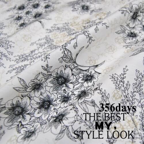 LEO&LIN White Flower 14 M/M Silk Cotton Thin Microlens Shirt Clothing Spring And Summer Dress Cloth Fabric DIY Sewing Patchwork