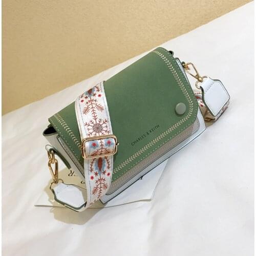 Frosted hit color small womens bag new 2021 square bag casual wide shoulder strap chic shoulder messenger bag handbag