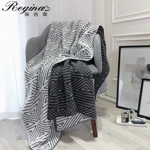 REGINA Brand Geometry Plaid Blanket Nordic Style Pure Cotton Knitted Throw Blanket Decorative Chair Sofa Cover Soft Bedspread