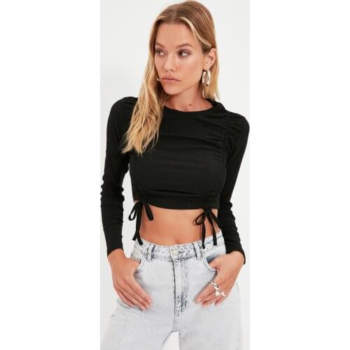 Trendyol Crop Shirred Gossamer Knitted Blouse TWOAW22BZ0261