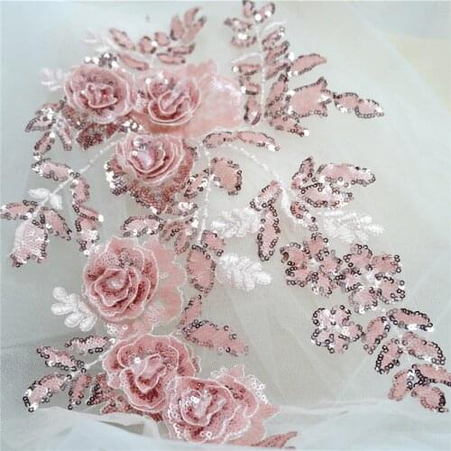 Gorgeous 3D Sequin Flower Applique High End Embroidery Lace Patch For Bridal Sewing Bridal Fabric DIY Craft Clothes Accessory