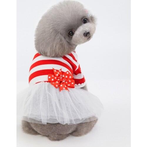 Spring and Summer Fashion Puppy Dress Girl Dog Dresses for Small Dog Bow Striped Princess Gauze Skirt