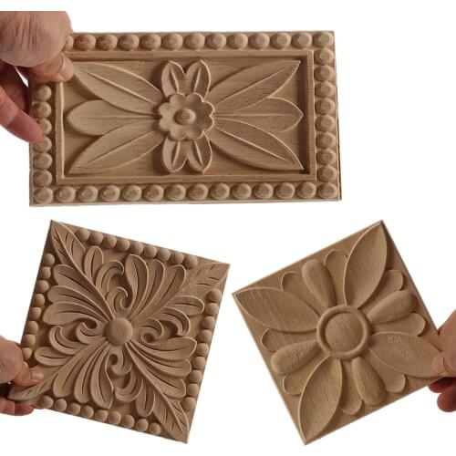 WMQE Unpainted Carved Exquisite Long Round Wooden Home Decoration Window Decoration Doors Wood Applique Wood Decal Wood Craft