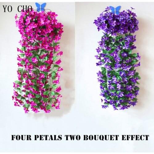 YO CHO Violet Artificial Flowers Vines Outdoor Garden Wedding Wall Decorations White Silk Flowers Wall Hanging Basket Home Decor