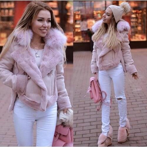 Women leather jackets Winter Suede Leather Jacket Women Short Lamb Wool Motorcycle Jacket Thick Lambs Fur Warm Coat