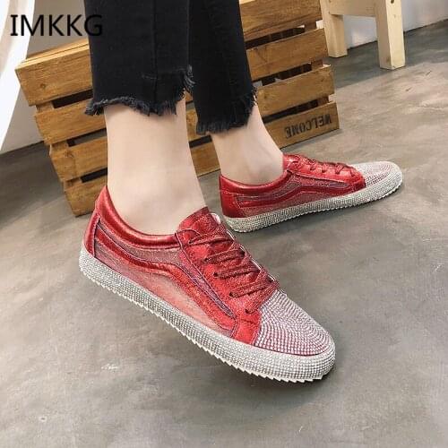 2019 New Fashion Casual Shoes Expensive Diamond Women Sneaker Lace-up Flat Shoes Zapatillas Mujer Women Flats Shoes A00109