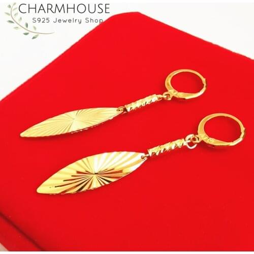 24K Gold Filled Earrings For Women African Gold Leaf Long Tassel Earing Statement Jewelry Pendiente Mujer Brincos Femme Bijoux