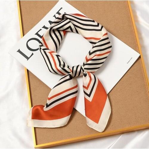 2021 New Women Multifunction Polyester Silk Scarf Elegant Striped Printed Casual Small Square Wraps Scarves Fashion Neckerchief