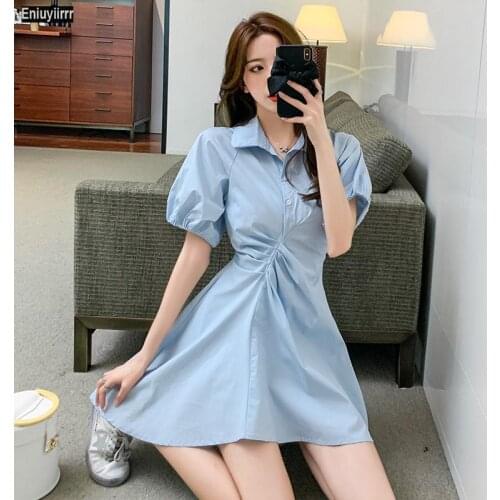 2021 Summer Cute Sweet Girls Vestidos Women Fashion Short Sleeve Office Lady Shirt Dress