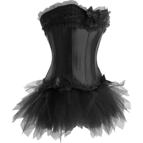 Women Burlesque Dancer Dress Witch Halloween Sexy Underbust Bustier Corset Gothic With Mini Skirt TuTu 070