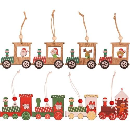 4Pcs Train Christmas Wooden Pendants Christmas Tree Decoration Xmas Tree Hanging Ornament Wood Crafts Kids Gift Home Party Decor