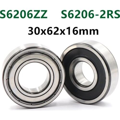 6pcs/lot S6206ZZ S6206-2RS 30x62x16 stainless steel 440C deep groove ball bearing 6206 -2Z 2RS 30*62*16 mm bearings
