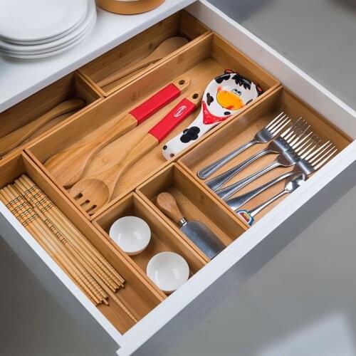Bamboo Drawer Organizer Cutlery Tray Kitchen Wooden Combination Spoon Fork Chopsticks Flatware Tableware Box
