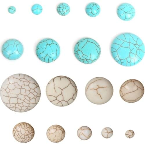 White/Blue Flat Back Half Round Natural Stone Cabochons 6-25mm Beads For Earring Blank/Base Scrapbooking Jewelry Accessories