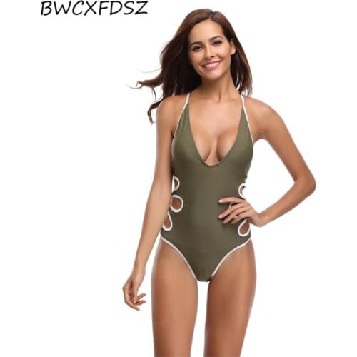 BWCXFDSZ New One Piece Swimwear Swimsuit Trikini Swim Wear Triquini Cut Out Solid Color Women Swimming Bathing Suit Beach Wear