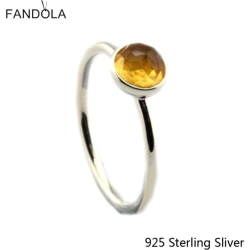 CKK 925 Sterling Silver November Droplet, Citrine Rings For Women Original European Style DIY Jewelry