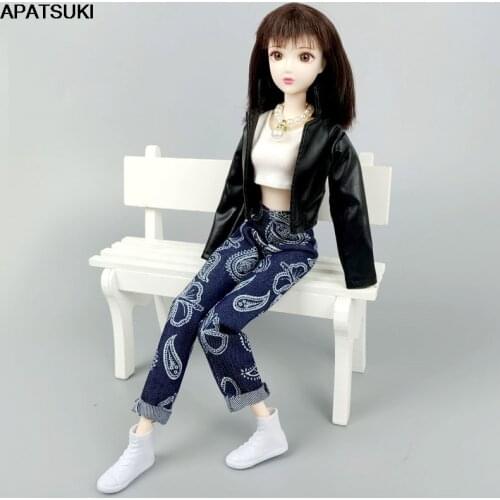Flower Print Denim Jeans Pants Casual Wears For Barbie Dolls Clothes Outfits Trousers 1/6 BJD Dollhouse Accessories Kids Toys