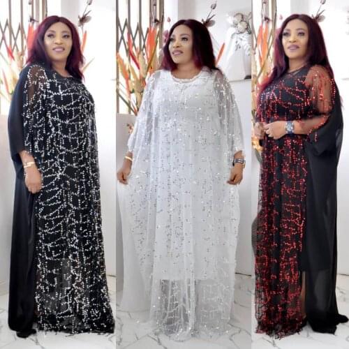 HIJABMUSS African Womens New Hot Sequin Tassel Dress With Inner Skirt Loose Large Fashion Dress Dubai Womens Evening Dress