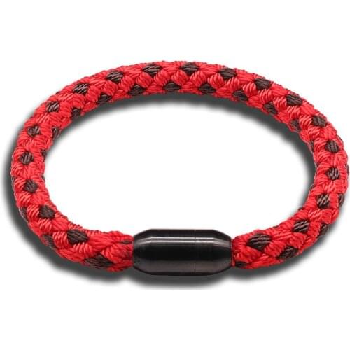Mama Handmade Deep Red Weave Ethnic Boho Bracelet Bangle with Stainless Steel Black Clasp Best Gift For Him