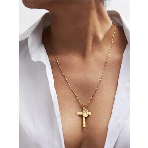 BK Classic Personality Cross Pendant Necklaces for Women Vintage Long Clavicle Choker Jewelry Gold Color Trendy Gift