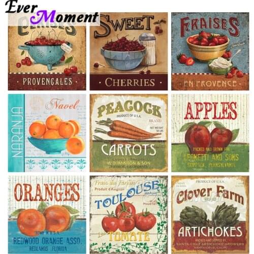 Ever Moment Diamond Painting Fruit Apples Oranges Cherry Cross Stitch Kits Paintings For Interior Diamant Painting ASF2304