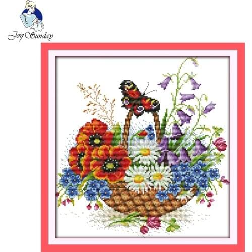 Joy Sunday Flower Basket and Butterfly Pattern Handcrafts Cross Stitch Embroidery Needlework Kits Cross Stitching Home Ornament